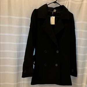 H&M Black Pea Coat Size Large NWT! Black winter coat large DIVIDED H&M peacoat